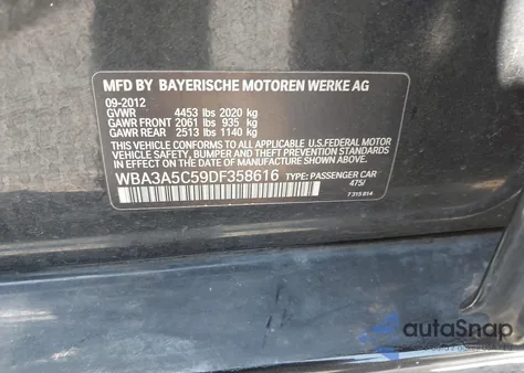 2013 BMW 328I z USA, uszkodzony, nr VIN WBA3A5C59DF358616